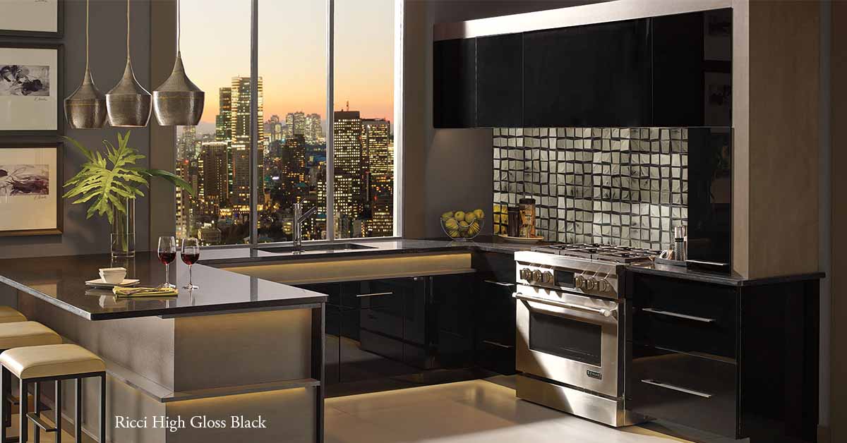 Ricci Laminate Kitchen Cabinets in Glossy Black